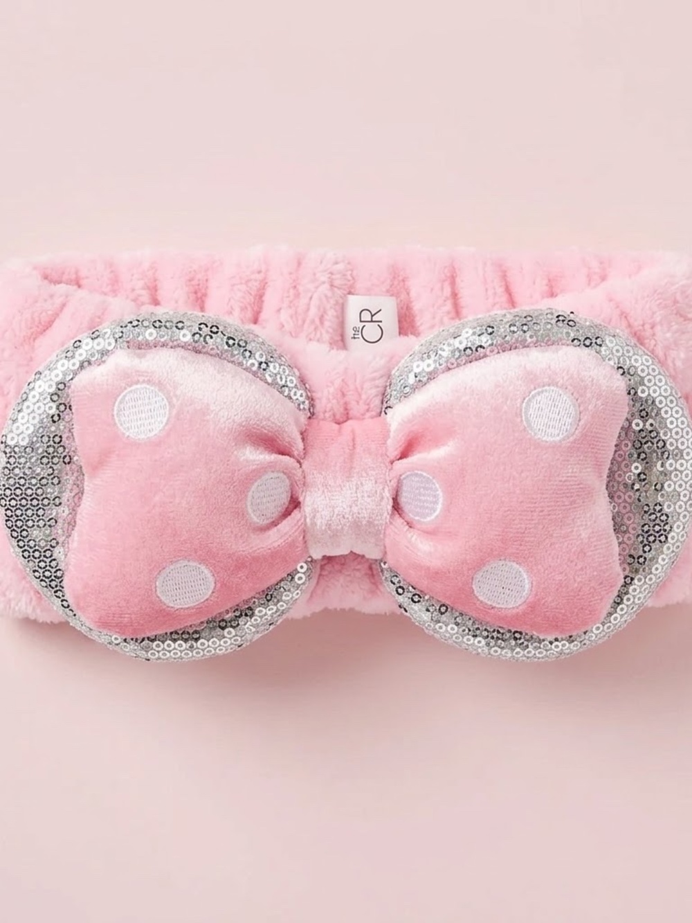 NWT Pink Plush Bow Spa Headband with Sequin Ears
